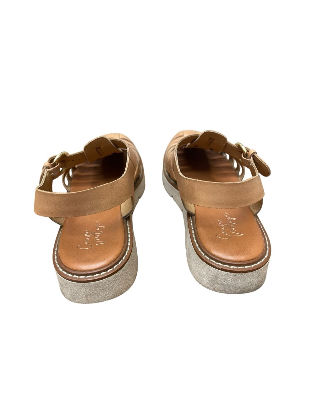 Crown Vintage Ava 8 Tan Leather Fisherman Platform Sandals Cage Lug Sole - Picture 4 of 6